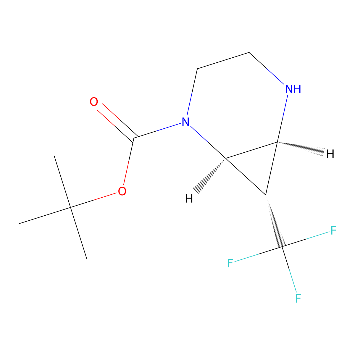 tert-butyl (1R,6S,7S)-7-(trifluoromethyl)-2,5-diazabicyclo[4.1.0]heptane-2-carboxylate molecular structure, CAS 2913176-87-9