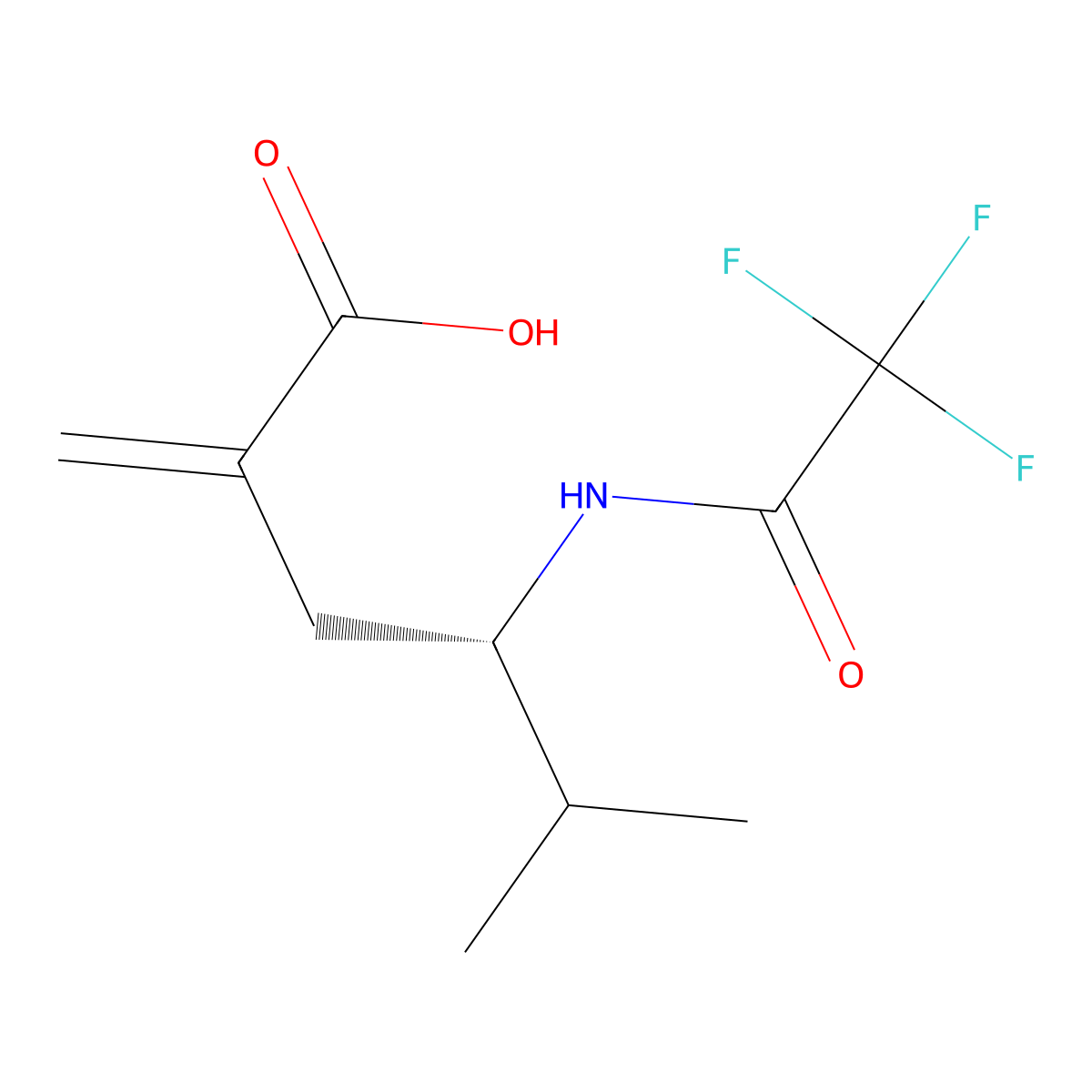 (4S)-5-methyl-2-methylidene-4-(2,2,2-trifluoroacetamido)hexanoic acid molecular structure, CAS 2913176-90-4