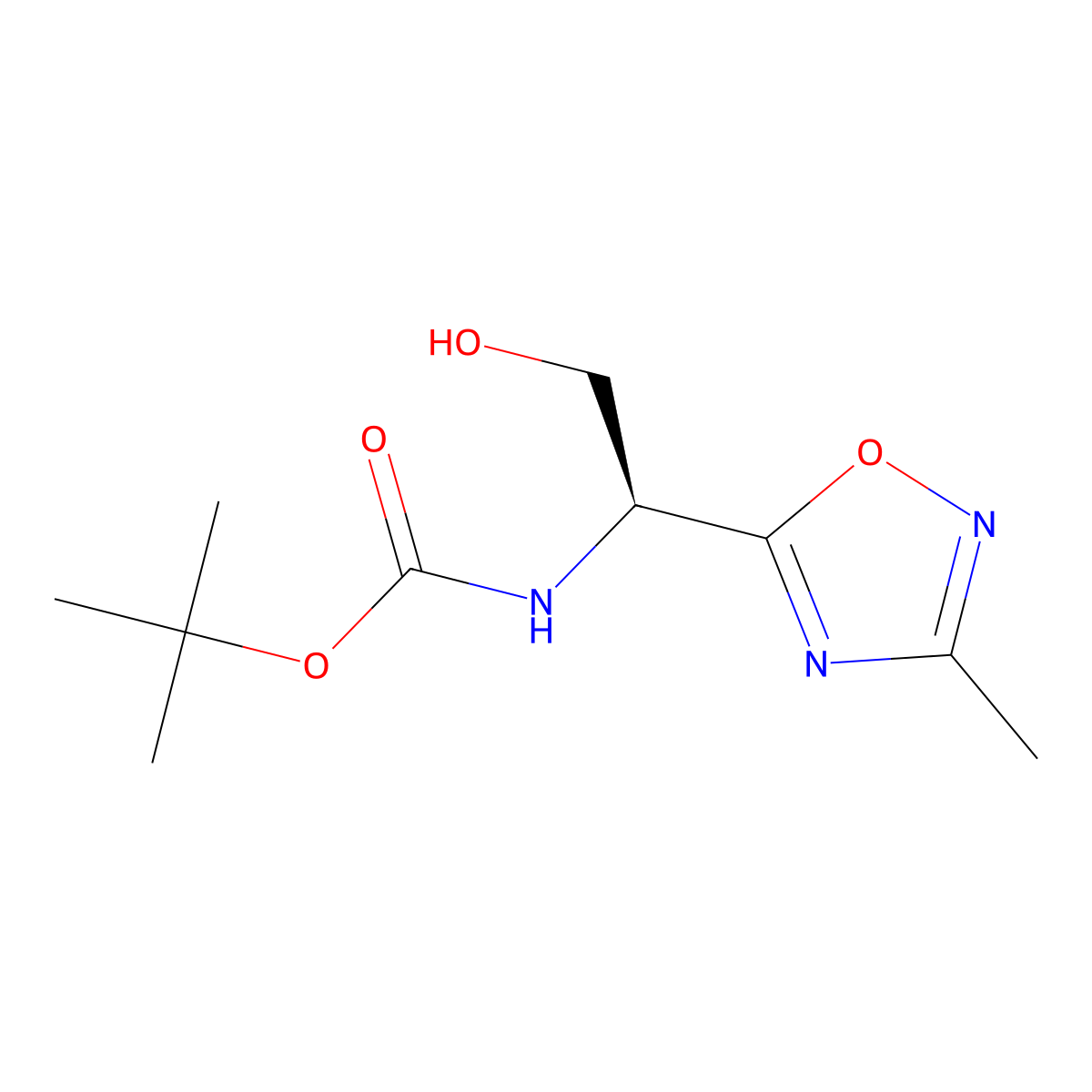 tert-butyl N-[(1S)-2-hydroxy-1-(3-methyl-1,2,4-oxadiazol-5-yl)ethyl]carbamate molecular structure, CAS 2913177-11-2