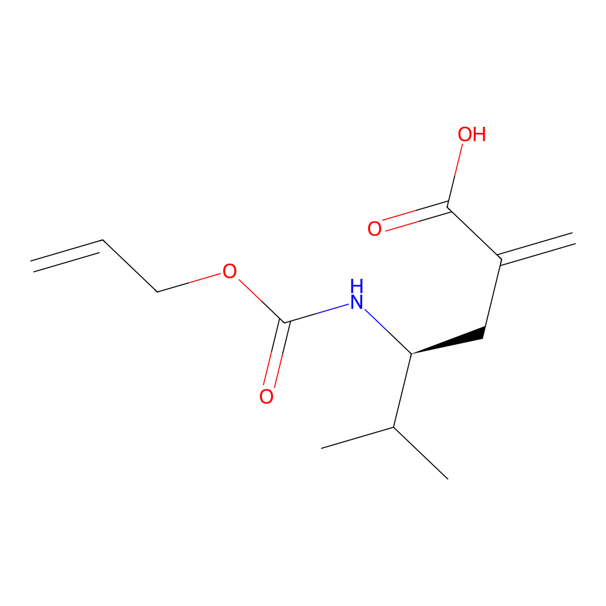 (4S)-5-methyl-2-methylidene-4-{[(prop-2-en-1-yloxy)carbonyl]amino}hexanoic acid molecular structure, CAS 2913180-60-4