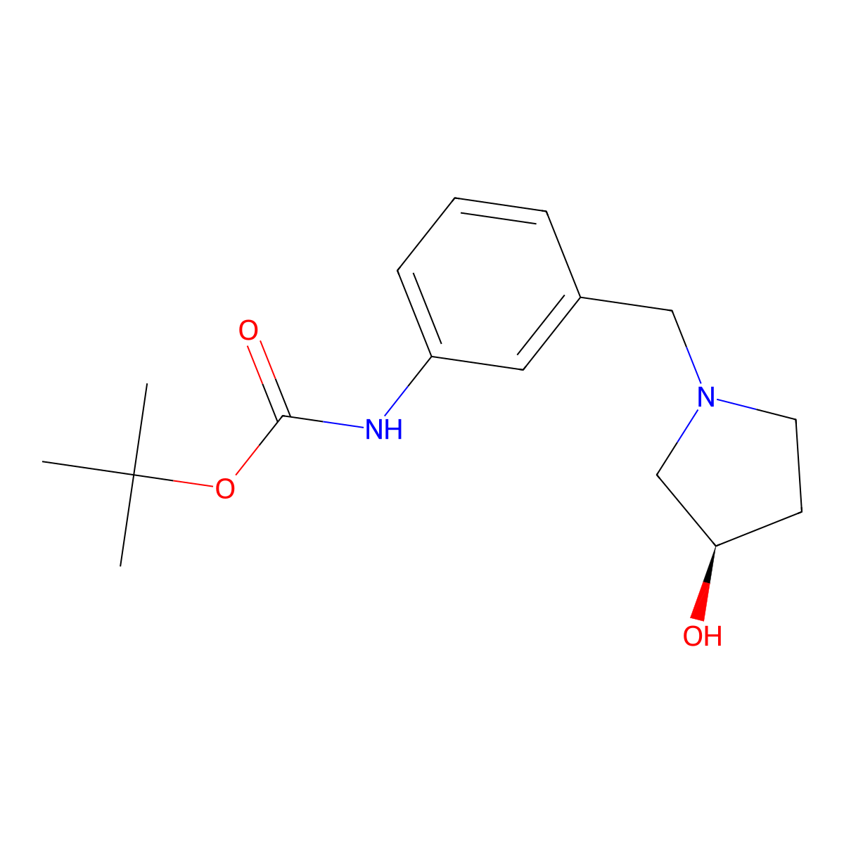 tert-butyl N-(3-{[(3R)-3-hydroxypyrrolidin-1-yl]methyl}phenyl)carbamate molecular structure, CAS 2913180-91-1