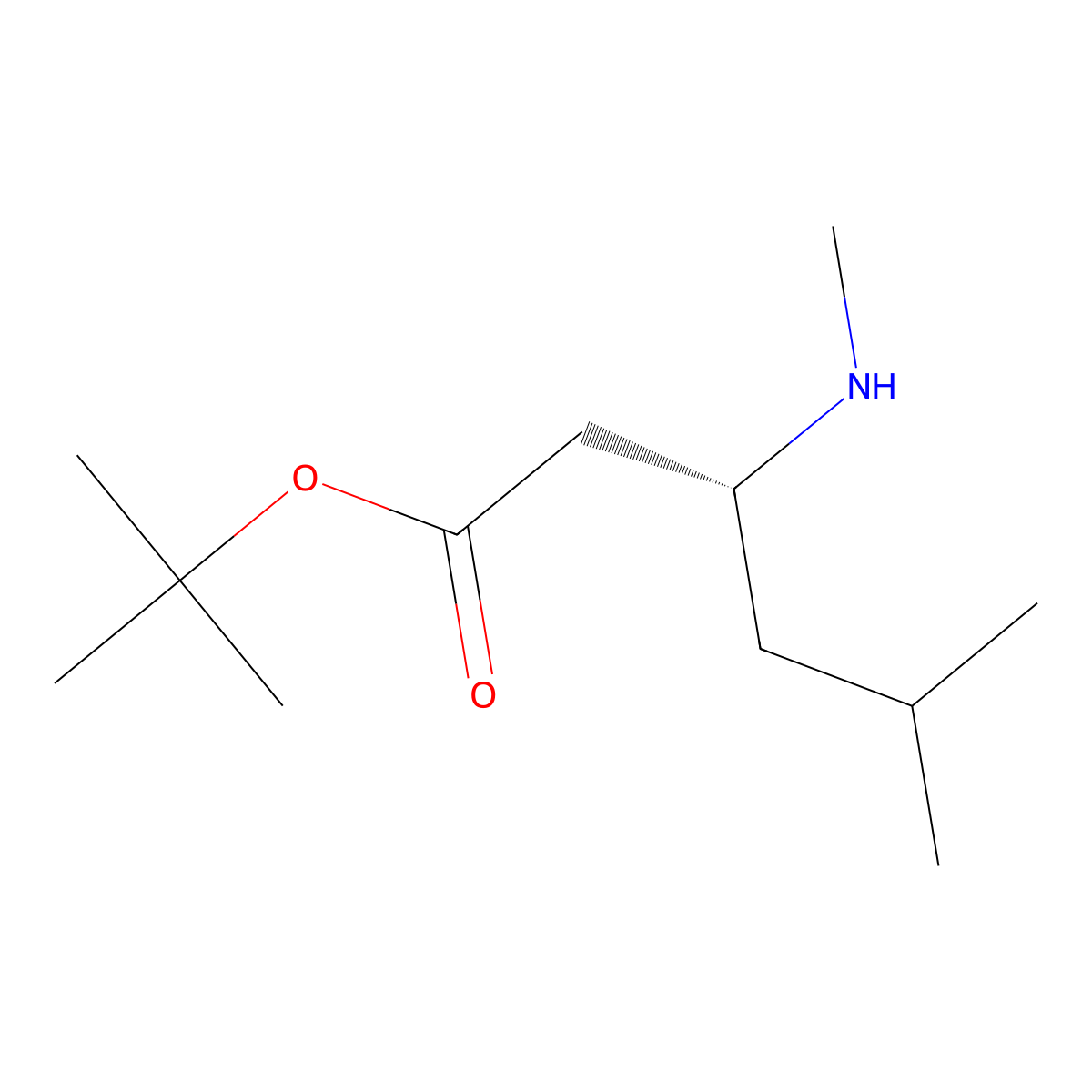 tert-butyl (3R)-5-methyl-3-(methylamino)hexanoate molecular structure, CAS 2913181-00-5