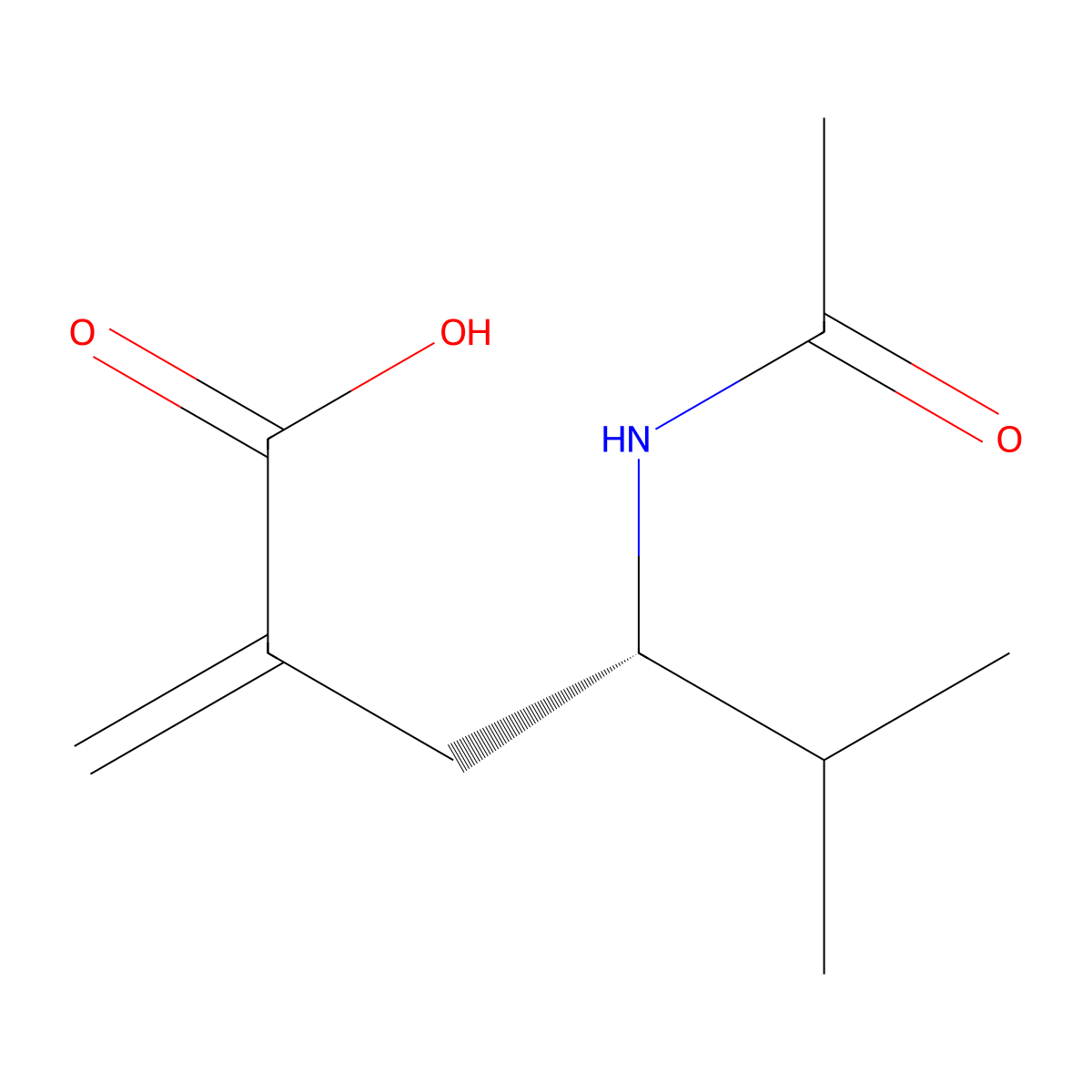 (4S)-4-acetamido-5-methyl-2-methylidenehexanoic acid molecular structure, CAS 2913181-72-1