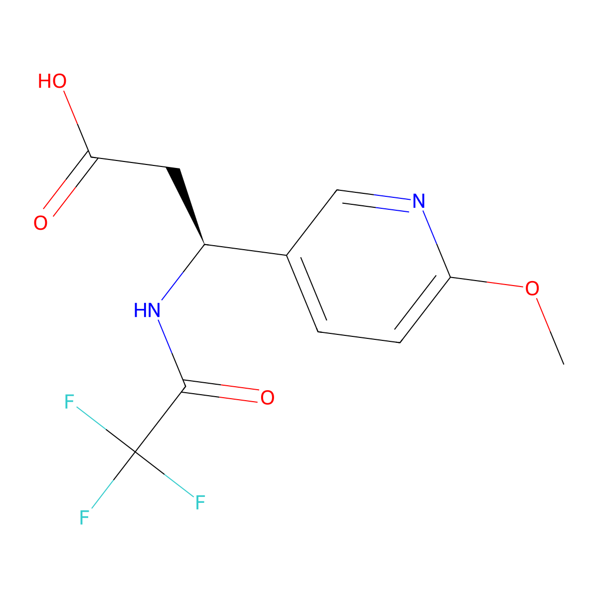 (3S)-3-(6-methoxypyridin-3-yl)-3-(2,2,2-trifluoroacetamido)propanoic acid molecular structure, CAS 2913181-77-6