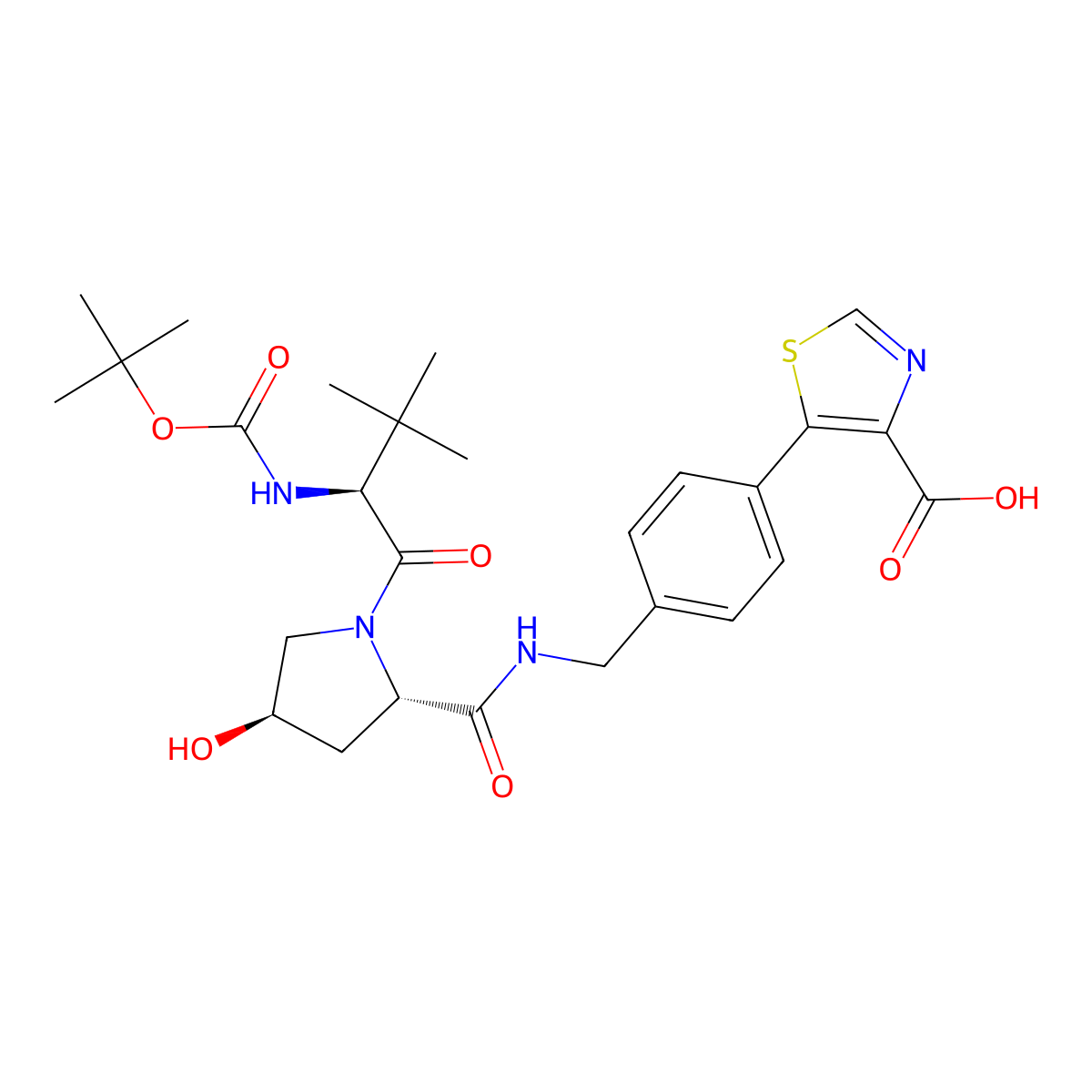 5-[4-({[(2S,4R)-1-[(2S)-2-{[(tert-butoxy)carbonyl]amino}-3,3-dimethylbutanoyl]-4-hydroxypyrrolidin-2-yl]formamido}methyl)phenyl]-1,3-thiazole-4-carboxylic acid molecular structure, CAS 2913185-06-3