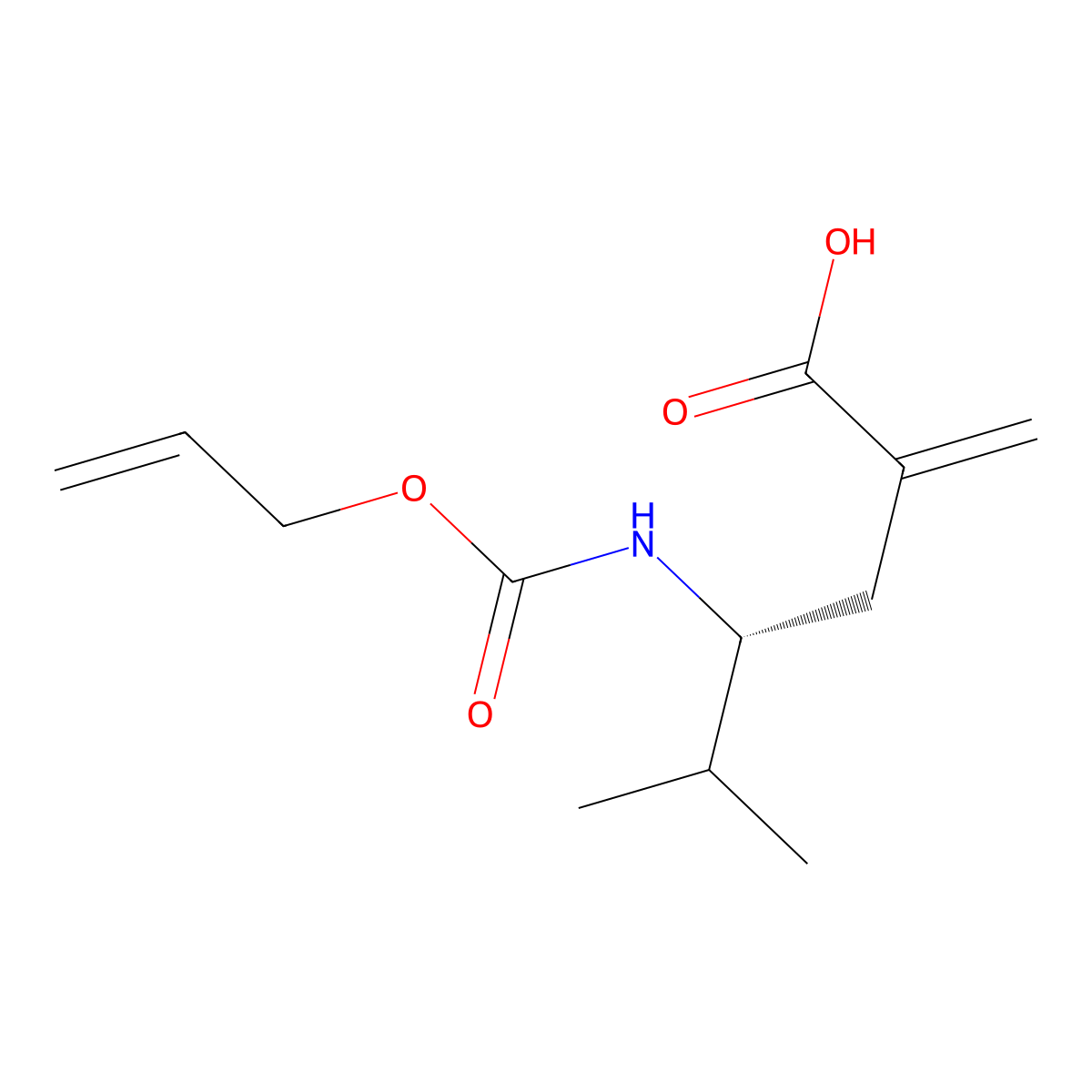 (4R)-5-methyl-2-methylidene-4-{[(prop-2-en-1-yloxy)carbonyl]amino}hexanoic acid molecular structure, CAS 2913185-82-5