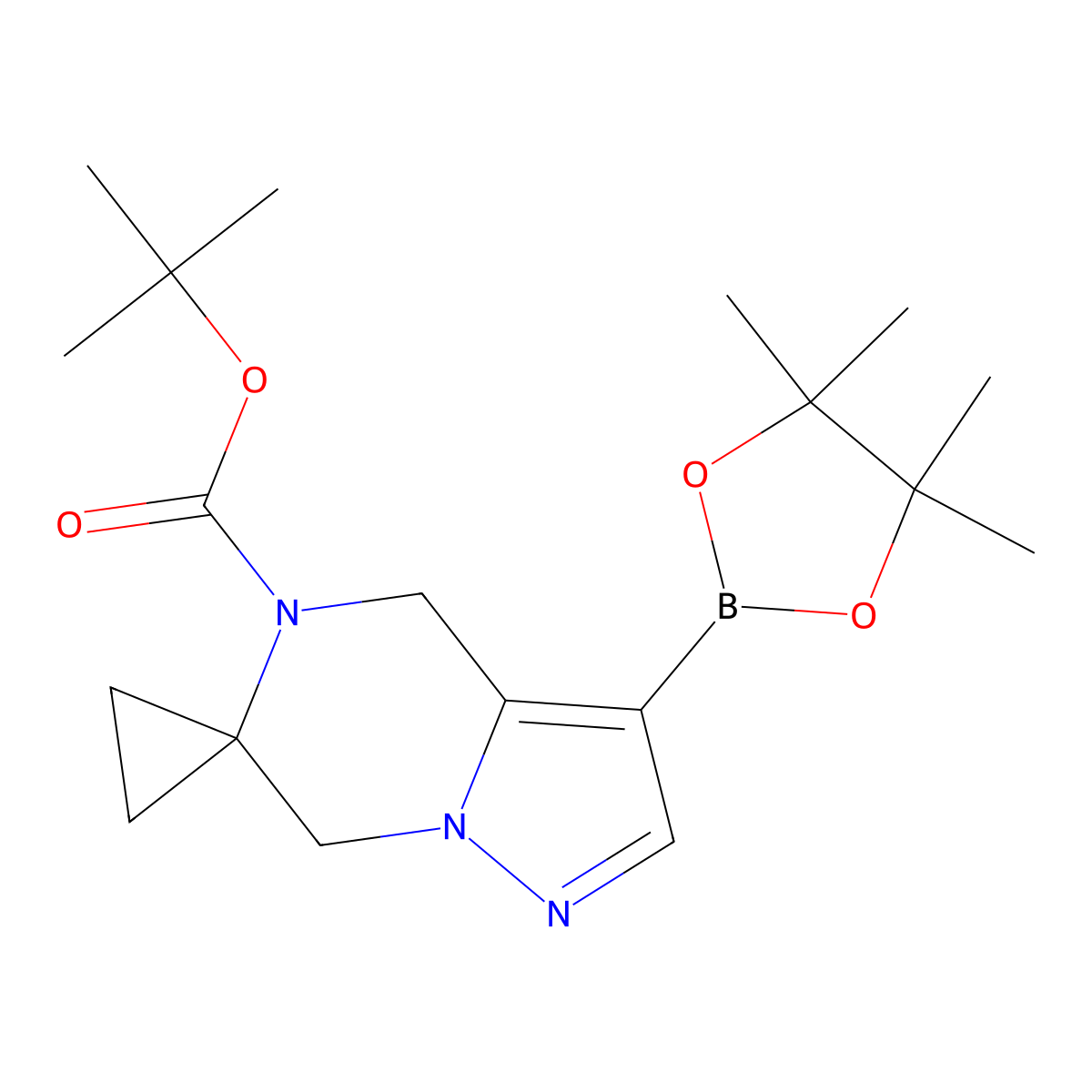 Tert-butyl 3-(4,4,5,5-tetramethyl-1,3,2-dioxaborolan-2-yl)spiro[4,7-dihydropyrazolo[1,5-a]pyrazine-6,1'-cyclopropane]-5-carboxylate molecular structure, CAS 2913219-10-8