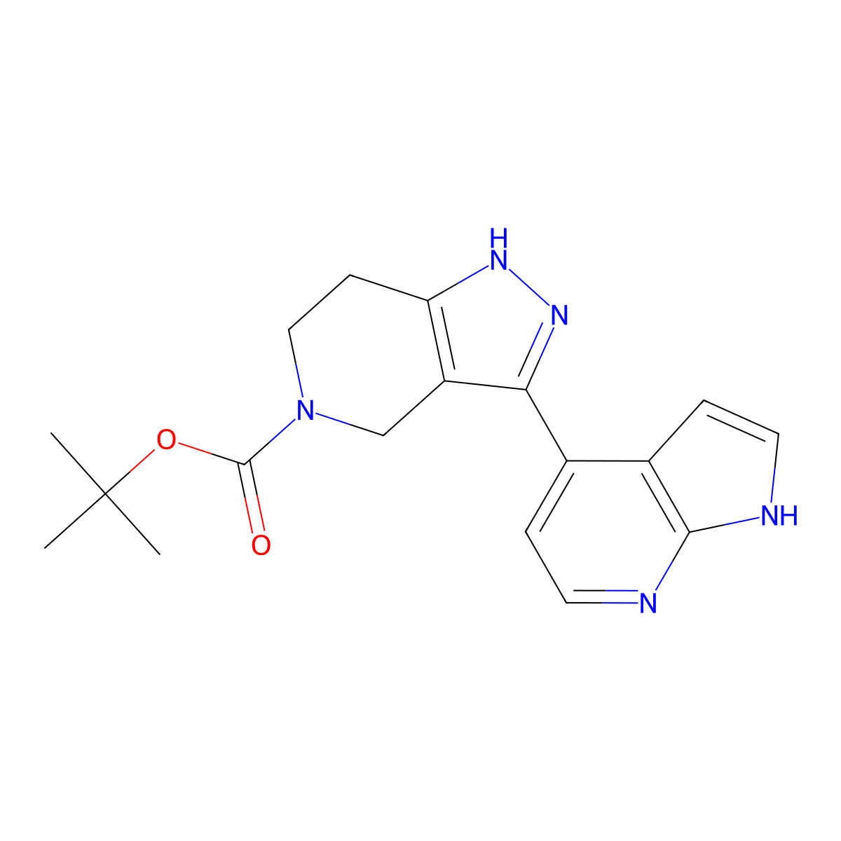 Tert-butyl 3-(1H-pyrrolo[2,3-B]pyridin-4-YL)-1,4,6,7-tetrahydro-5H-pyrazolo[4,3-C]pyridine-5-carboxylate molecular structure, CAS 2913219-27-7