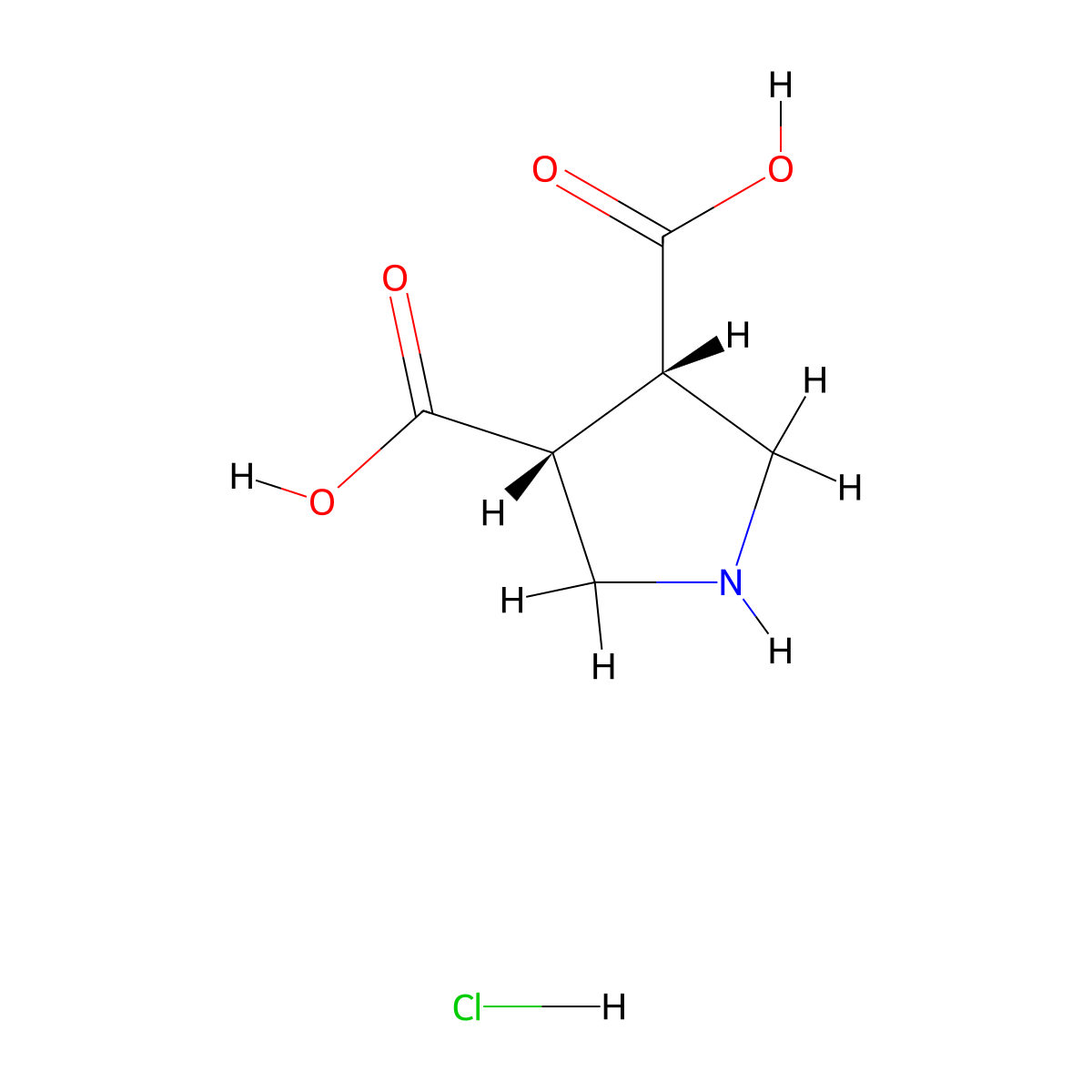 (3R,4S)-pyrrolidine-3,4-dicarboxylic acid hydrochloride, cis molecular structure, CAS 2913226-39-6