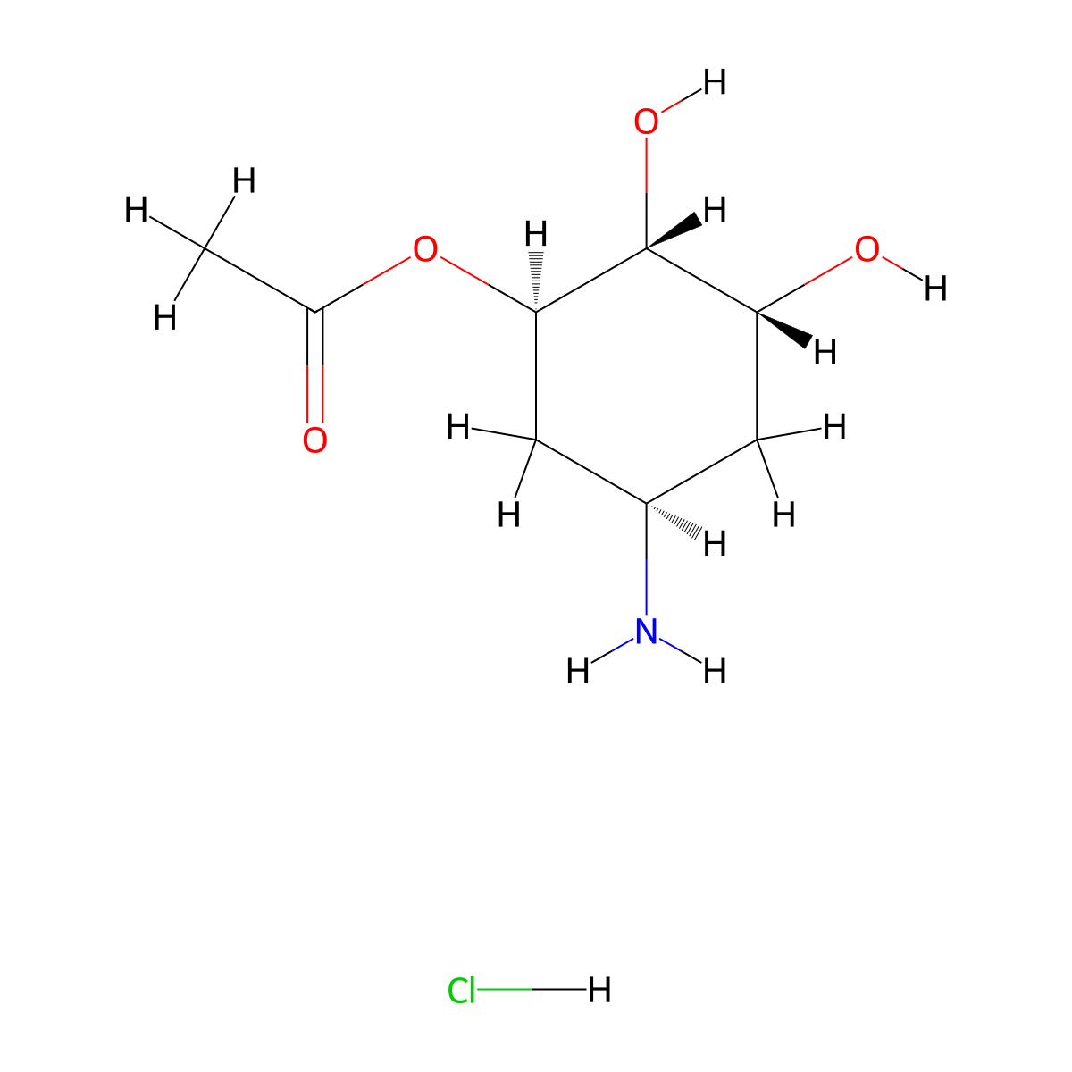 (1R,2R,3R,5R)-5-amino-2,3-dihydroxycyclohexyl acetate hydrochloride molecular structure, CAS 2913229-10-2