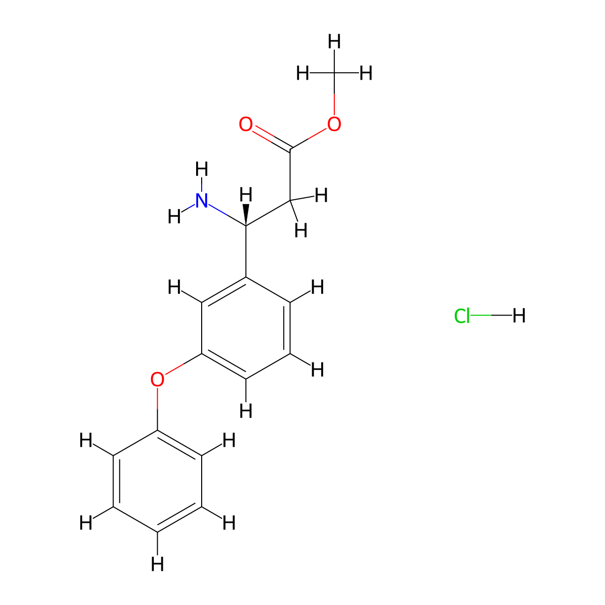 methyl (3R)-3-amino-3-(3-phenoxyphenyl)propanoate hydrochloride molecular structure, CAS 2913229-21-5