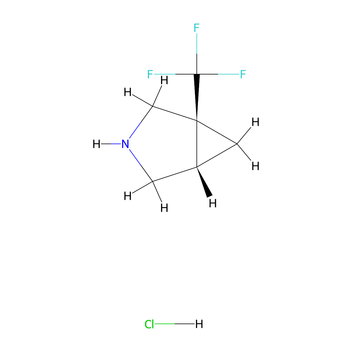 (1S,5S)-1-(trifluoromethyl)-3-azabicyclo[3.1.0]hexane hydrochloride molecular structure, CAS 2913229-38-4
