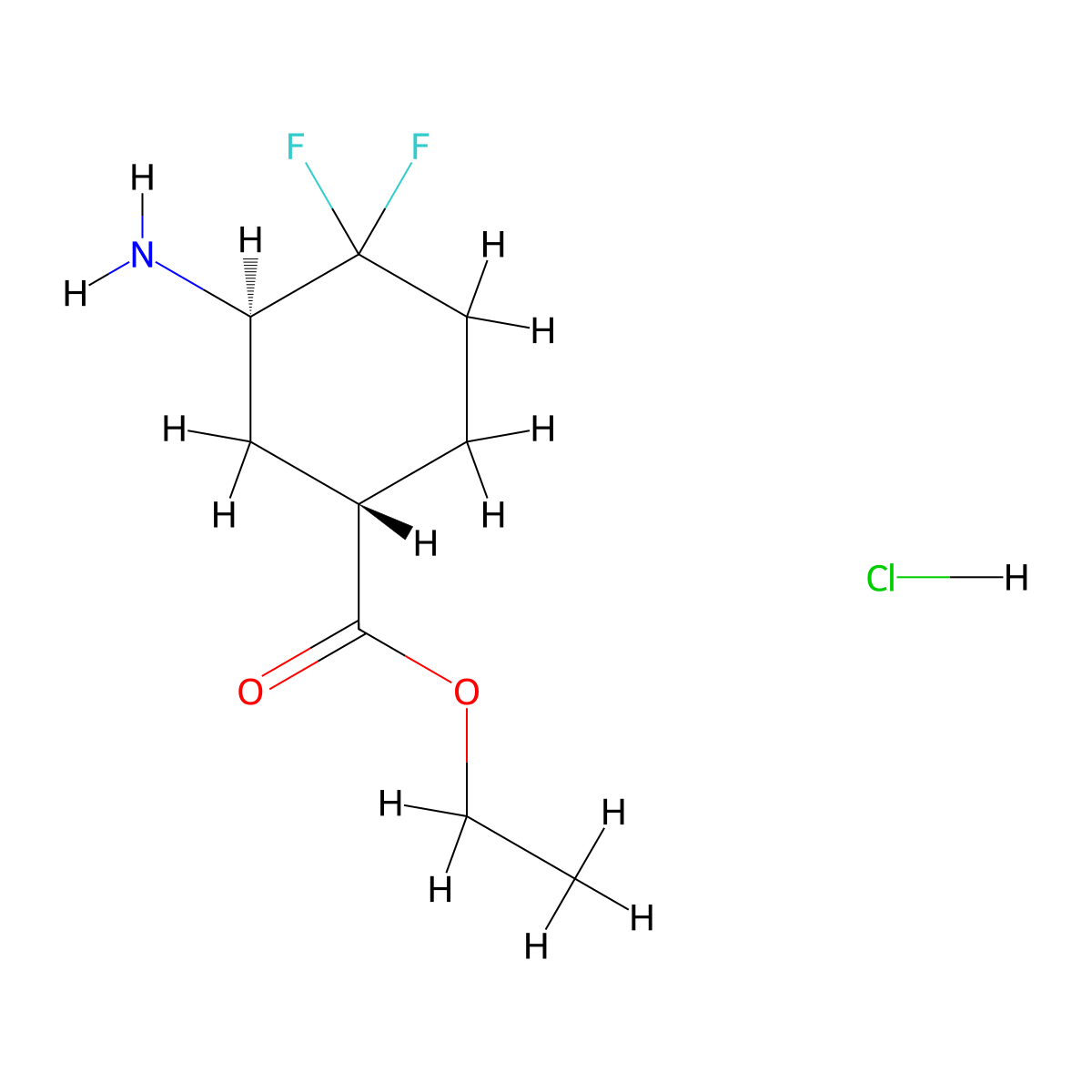 ethyl(1S,3R)-3-amino-4,4-difluorocyclohexane-1-carboxylatehydrochloride molecular structure, CAS 2913229-44-2