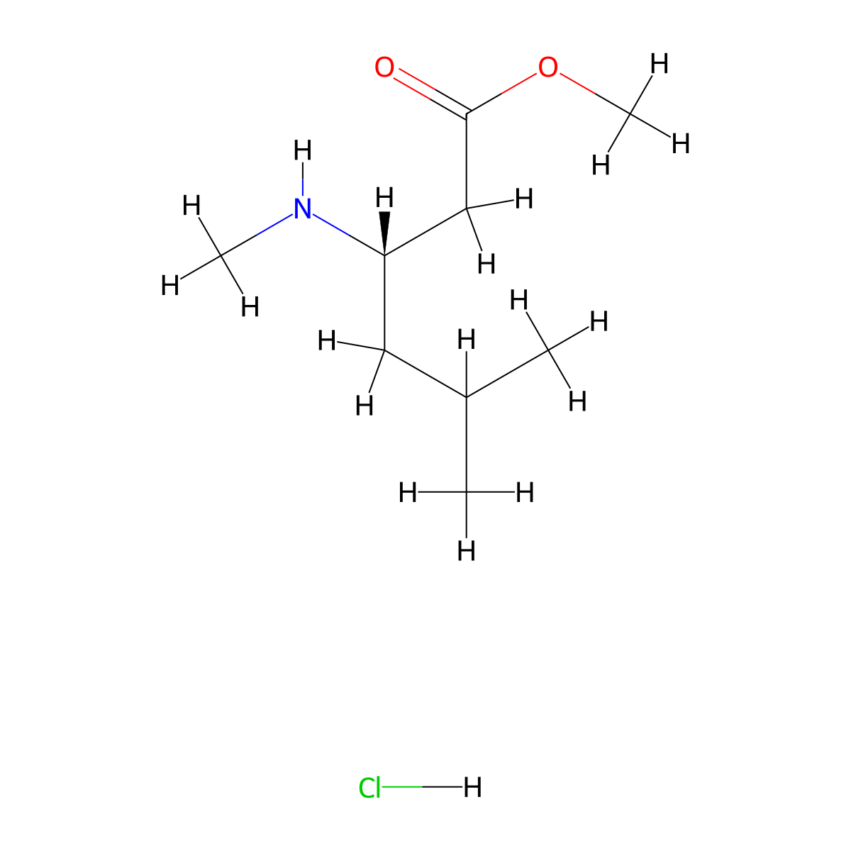 methyl(3S)-5-methyl-3-(methylamino)hexanoatehydrochloride molecular structure, CAS 2913229-45-3
