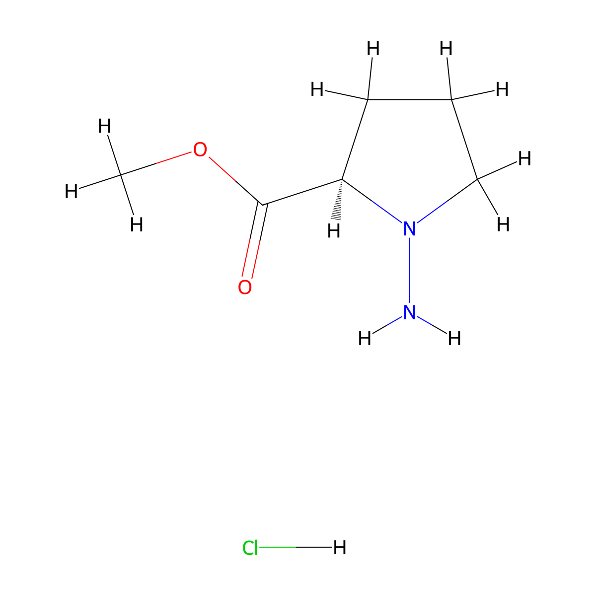 methyl (2R)-1-aminopyrrolidine-2-carboxylate hydrochloride molecular structure, CAS 2913229-68-0