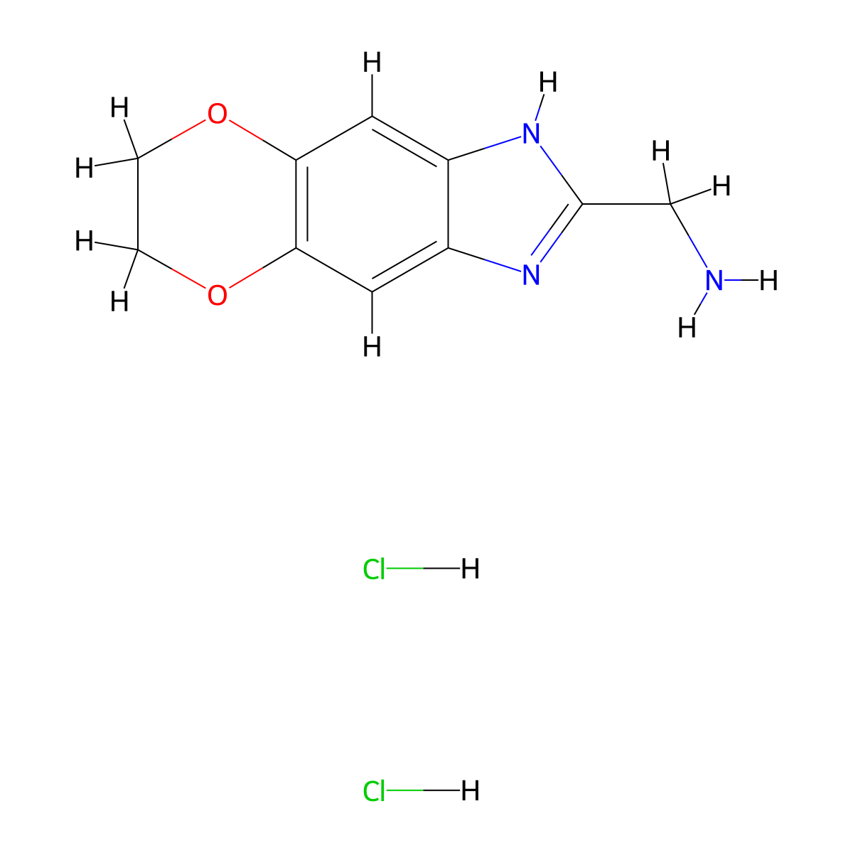 1-{10,13-Dioxa-4,6-diazatricyclo[7.4.0.0,3,7]trideca-1(9),2,4,7-tetraen-5-yl}methanamine dihydrochloride molecular structure, CAS 2913241-20-8