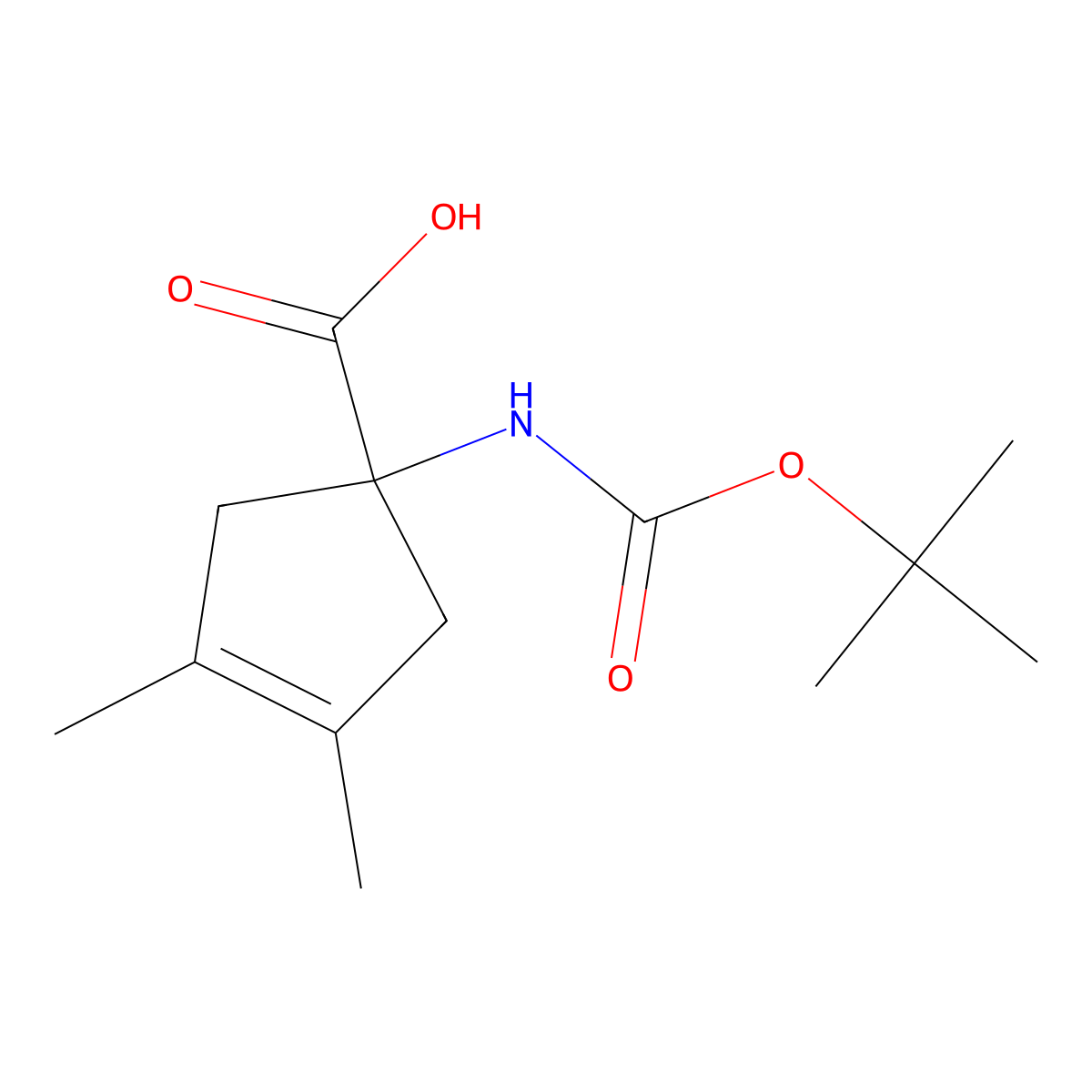 1-{[(Tert-butoxy)carbonyl]amino}-3,4-dimethylcyclopent-3-ene-1-carboxylic acid molecular structure, CAS 2913241-23-1