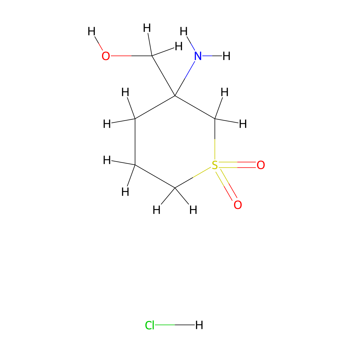 3-Amino-3-(hydroxymethyl)-1lambda6-thiane-1,1-dione hydrochloride molecular structure, CAS 2913241-24-2