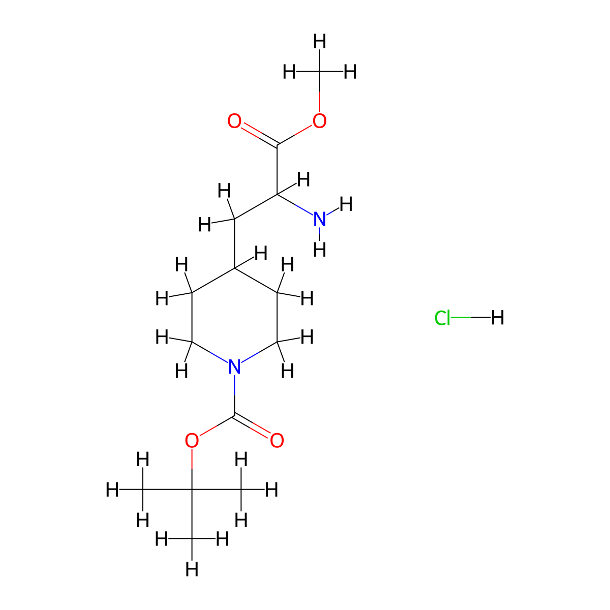 Tert-butyl 4-(2-amino-3-methoxy-3-oxopropyl)piperidine-1-carboxylate hydrochloride molecular structure, CAS 2913241-26-4