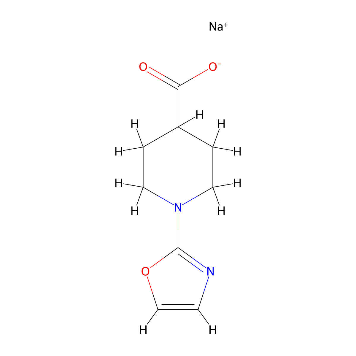 Sodium 1-(1,3-oxazol-2-yl)piperidine-4-carboxylate molecular structure, CAS 2913241-36-6