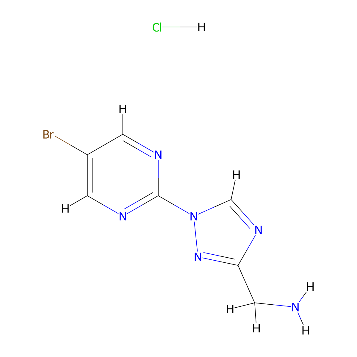 1-[1-(5-bromopyrimidin-2-yl)-1H-1,2,4-triazol-3-yl]methanamine hydrochloride molecular structure, CAS 2913241-48-0