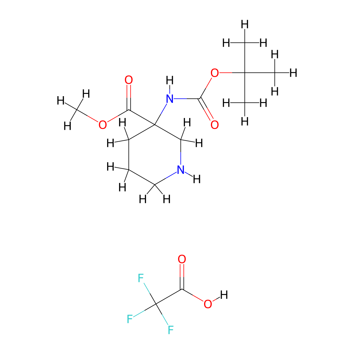 Methyl 3-{[(tert-butoxy)carbonyl]amino}piperidine-3-carboxylate, trifluoroacetic acid molecular structure, CAS 2913241-81-1