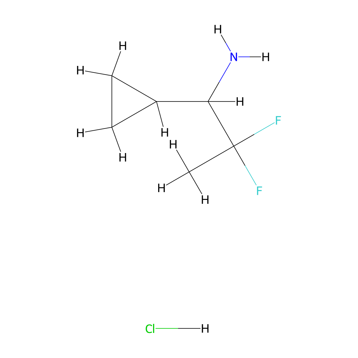 1-Cyclopropyl-2,2-difluoropropan-1-amine hydrochloride molecular structure, CAS 2913241-96-8