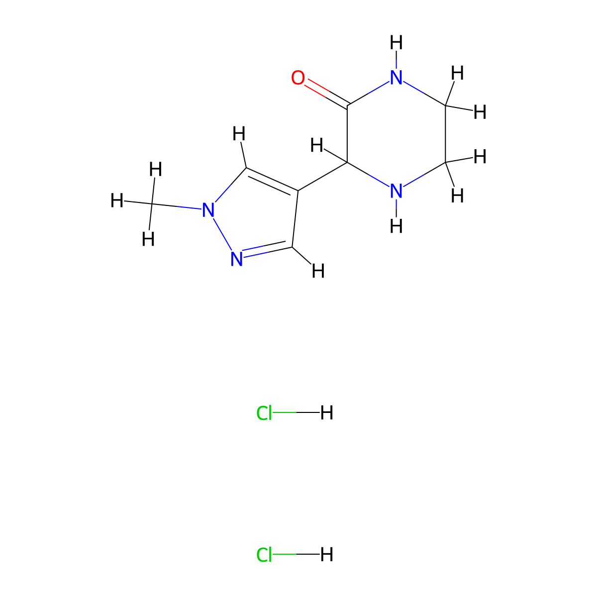 3-(1-methyl-1H-pyrazol-4-yl)piperazin-2-one dihydrochloride molecular structure, CAS 2913242-11-0