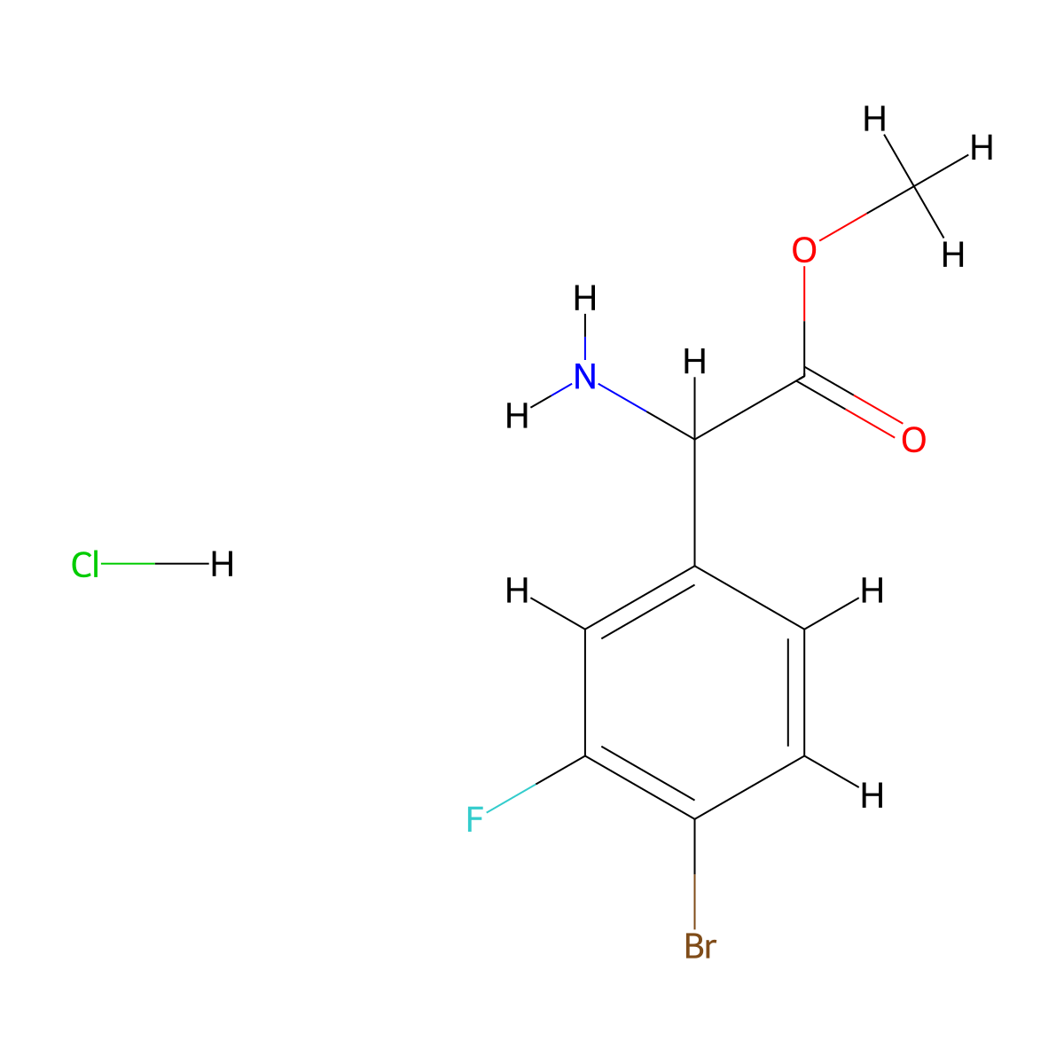 Methyl 2-amino-2-(4-bromo-3-fluorophenyl)acetate hydrochloride molecular structure, CAS 2913242-14-3