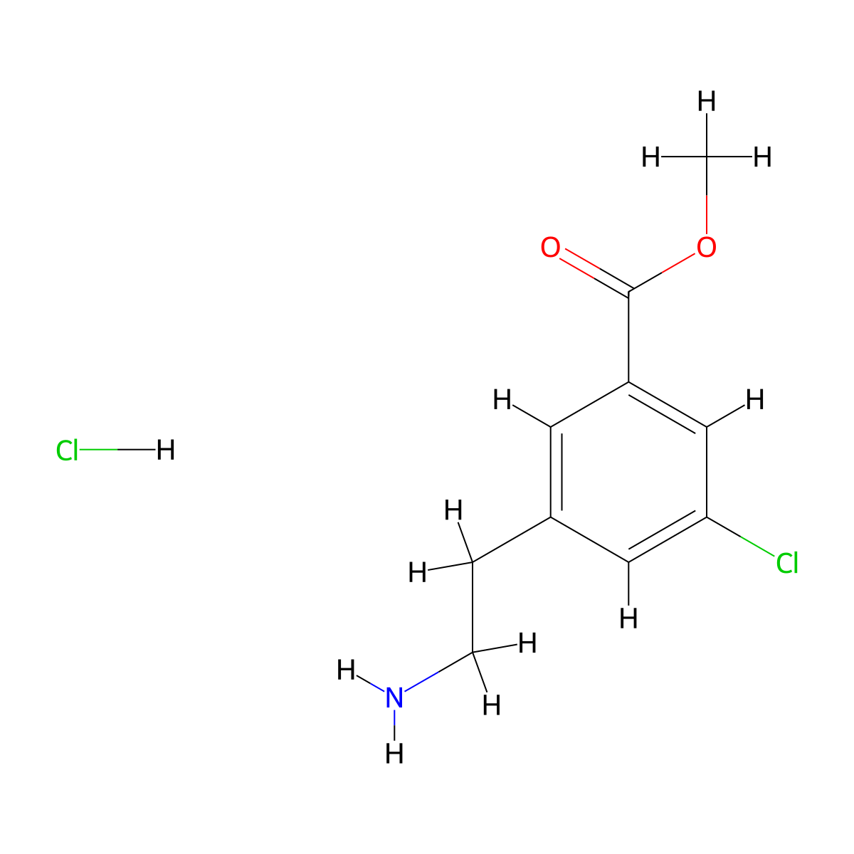 Methyl 3-(2-aminoethyl)-5-chlorobenzoate hydrochloride molecular structure, CAS 2913242-21-2