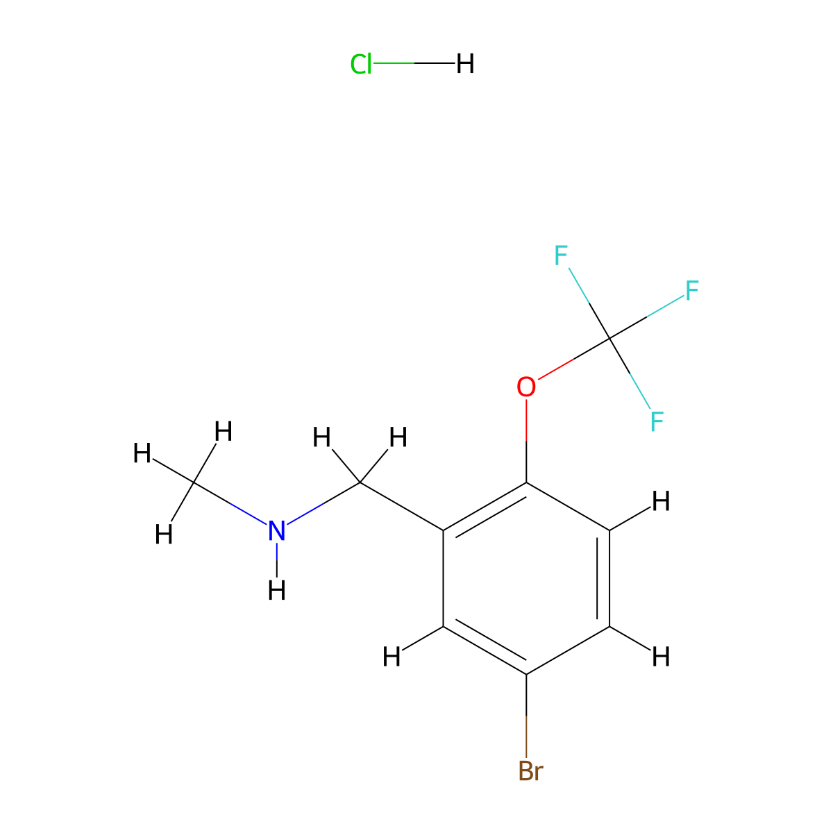 ((5-Bromo-2-(trifluoromethoxy)phenyl)methyl)(methyl)amine hydrochloride molecular structure, CAS 2913242-35-8