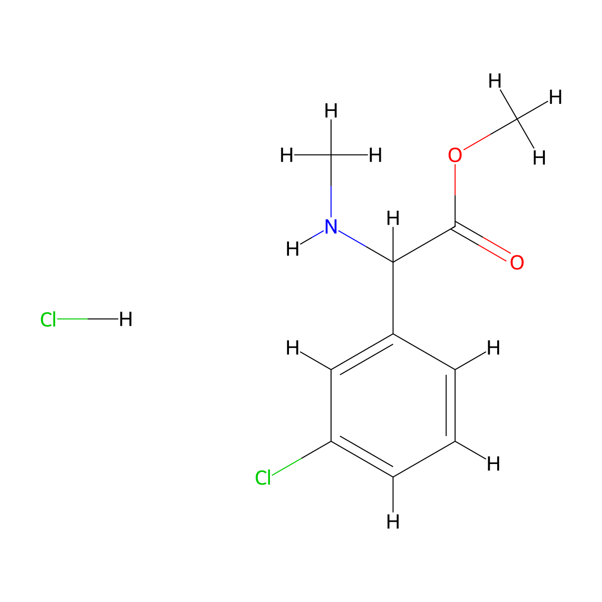 Methyl2-(3-chlorophenyl)-2-(methylamino)acetatehydrochloride molecular structure, CAS 2913242-45-0
