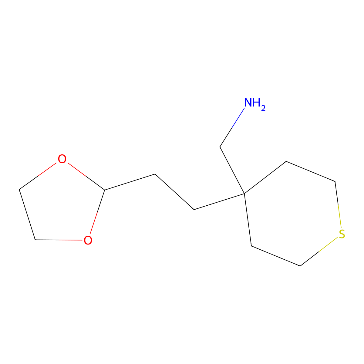1-{4-[2-(1,3-Dioxolan-2-yl)ethyl]thian-4-yl}methanamine molecular structure, CAS 2913242-69-8