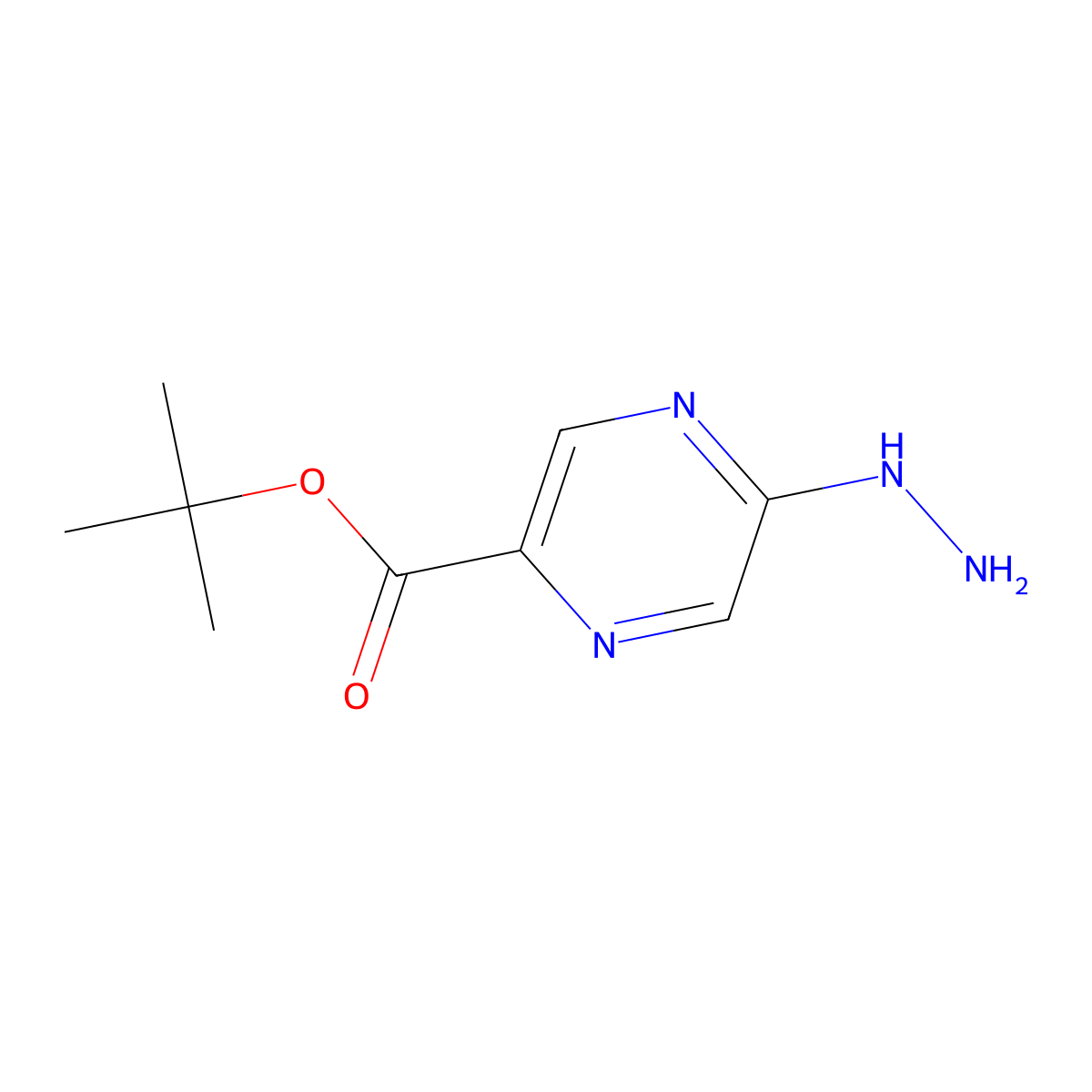 Tert-butyl 5-hydrazinylpyrazine-2-carboxylate molecular structure, CAS 2913242-78-9
