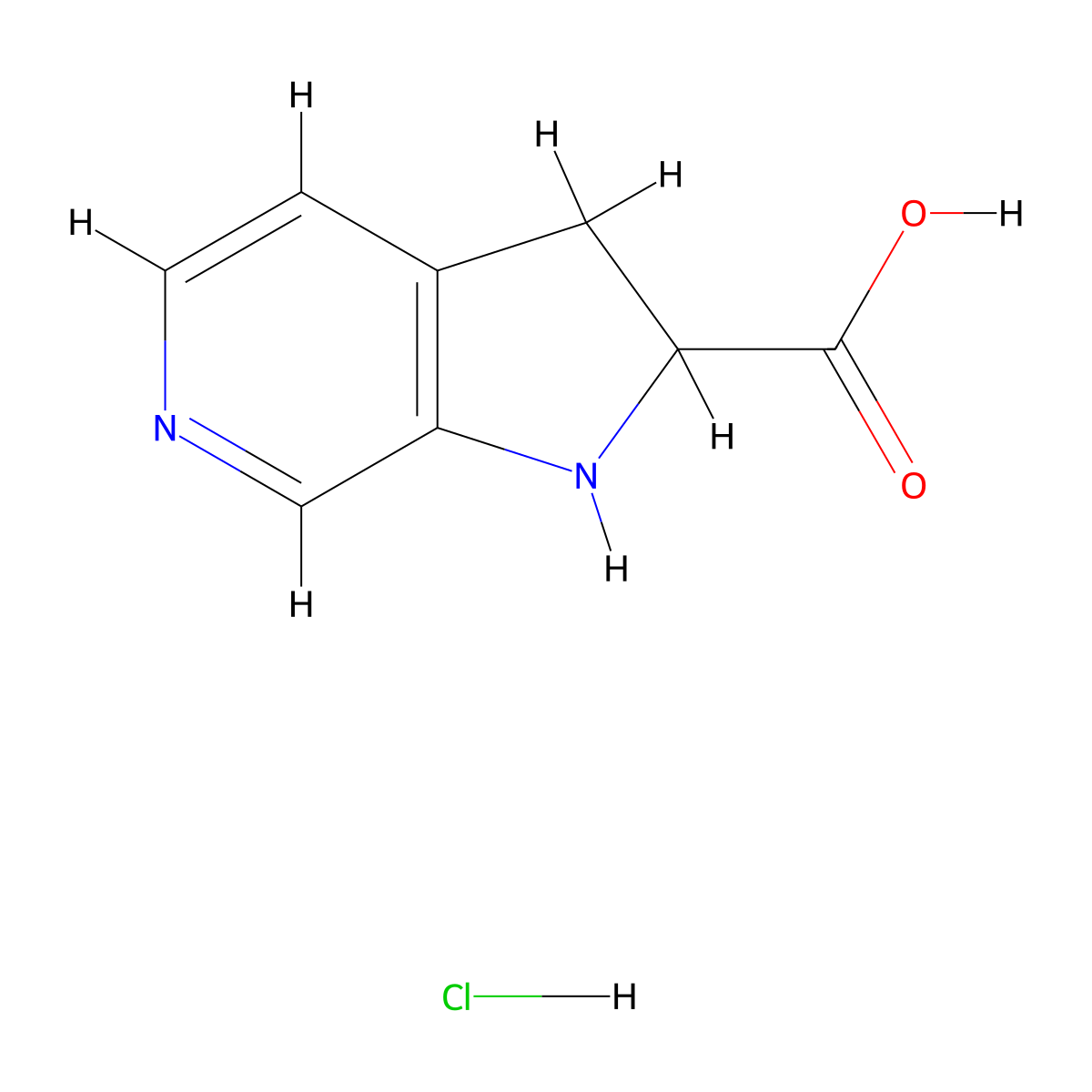 1H,2H,3H-pyrrolo[2,3-c]pyridine-2-carboxylic acid hydrochloride molecular structure, CAS 2913243-36-2