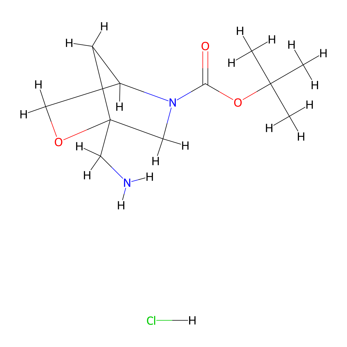 Tert-butyl 1-(aminomethyl)-2-oxa-5-azabicyclo[2.2.1]heptane-5-carboxylate hydrochloride molecular structure, CAS 2913243-48-6