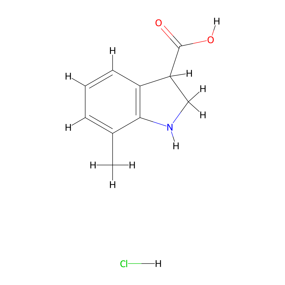 7-methyl-2,3-dihydro-1H-indole-3-carboxylic acid hydrochloride molecular structure, CAS 2913243-79-3