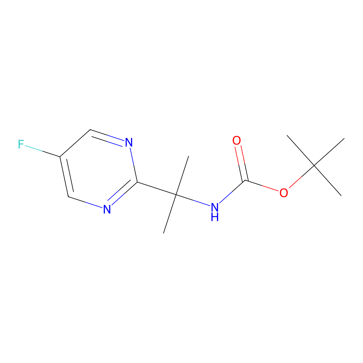 tert-butyl N-[2-(5-fluoropyrimidin-2-yl)propan-2-yl]carbamate molecular structure, CAS 2913244-02-5