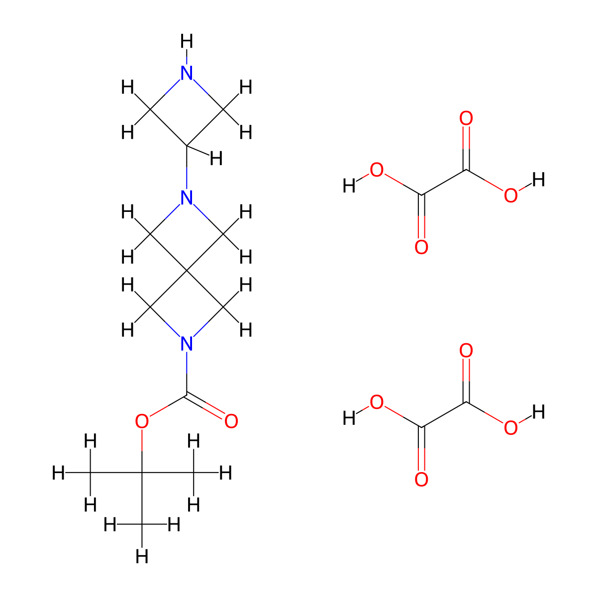 Bis(oxalic acid), tert-butyl 6-(azetidin-3-yl)-2,6-diazaspiro[3.3]heptane-2-carboxylate molecular structure, CAS 2913244-05-8