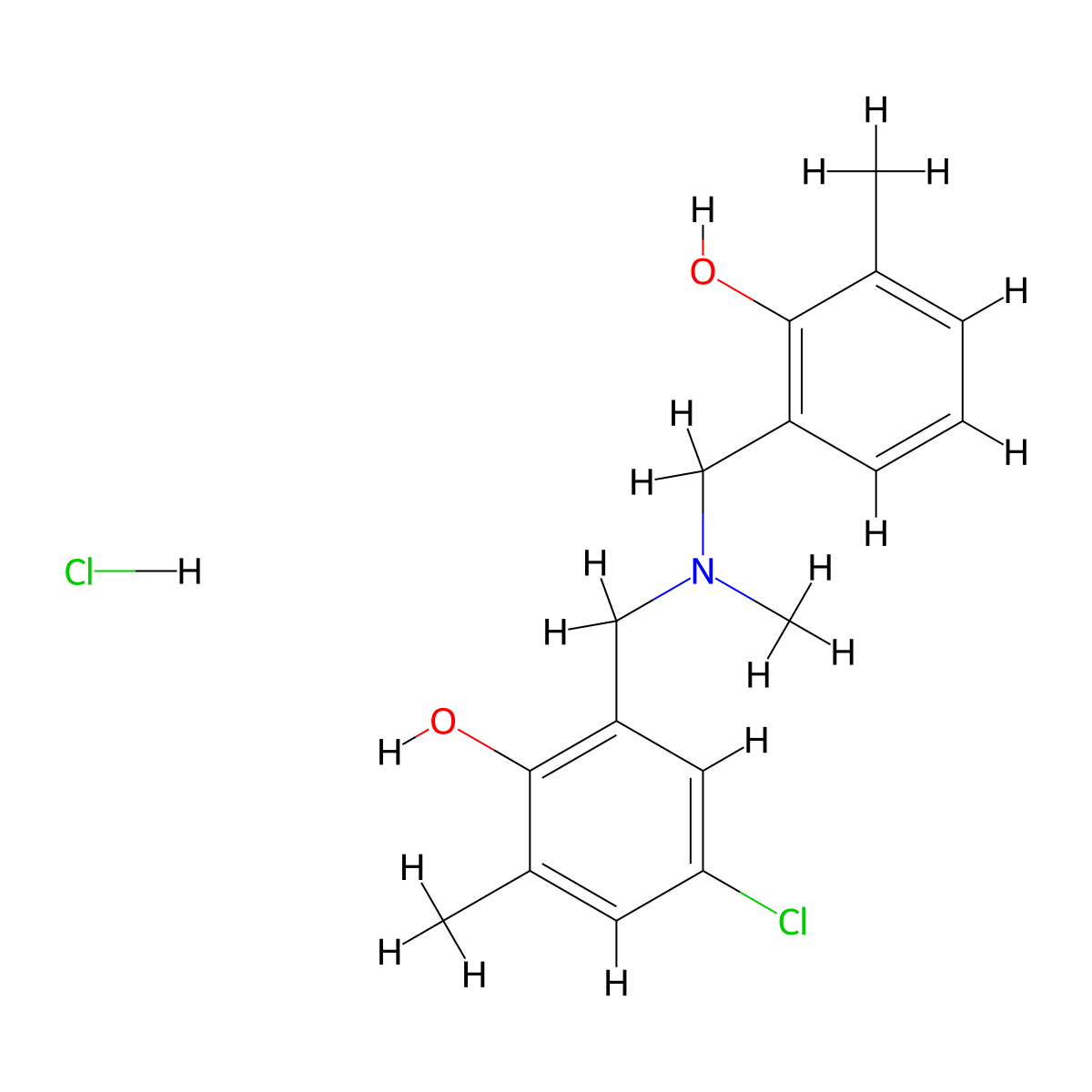 4-Chloro-2-({[(2-hydroxy-3-methylphenyl)methyl](methyl)amino}methyl)-6-methylphenol hydrochloride molecular structure, CAS 2913244-21-8
