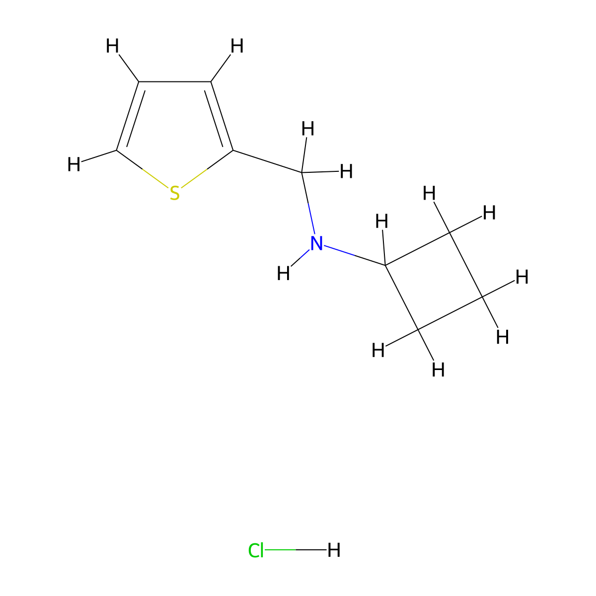 N-((thiophen-2-yl)methyl)cyclobutanamine hydrochloride molecular structure, CAS 2913244-26-3