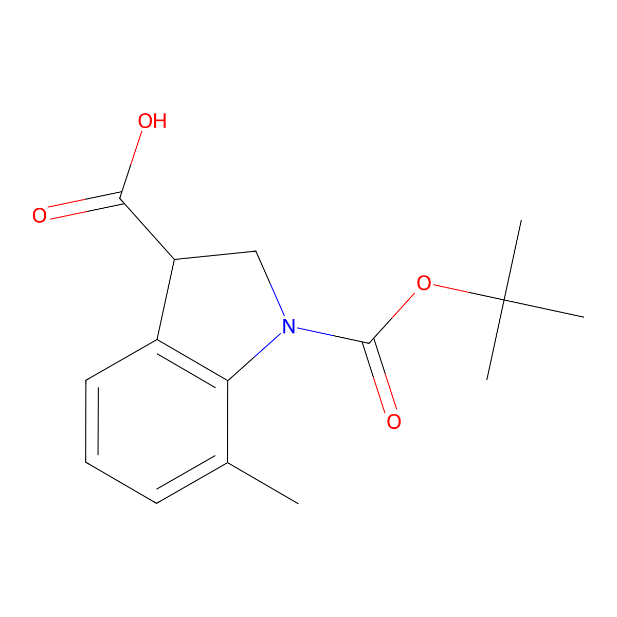 1-[(tert-butoxy)carbonyl]-7-methyl-2,3-dihydro-1H-indole-3-carboxylic acid molecular structure, CAS 2913244-35-4