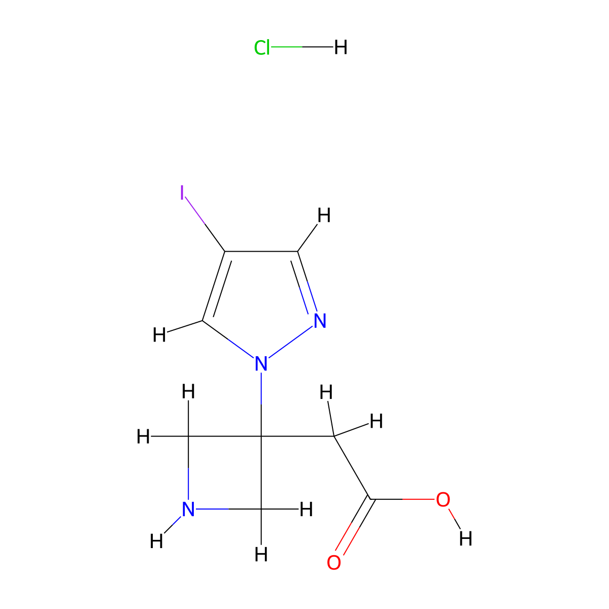 2-[3-(4-iodo-1H-pyrazol-1-yl)azetidin-3-yl]acetic acid hydrochloride molecular structure, CAS 2913244-36-5