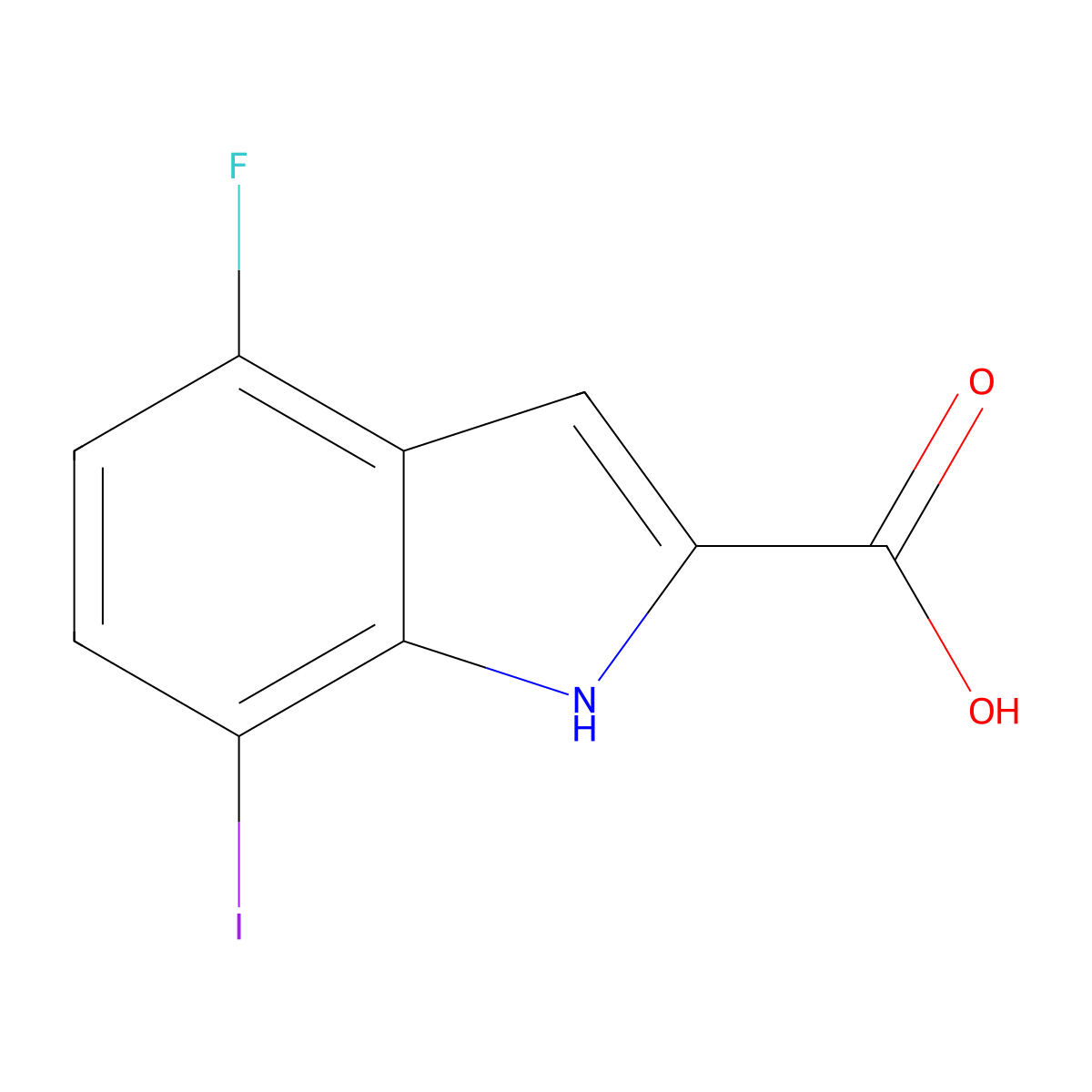 4-fluoro-7-iodo-1H-indole-2-carboxylic acid molecular structure, CAS 2913244-93-4