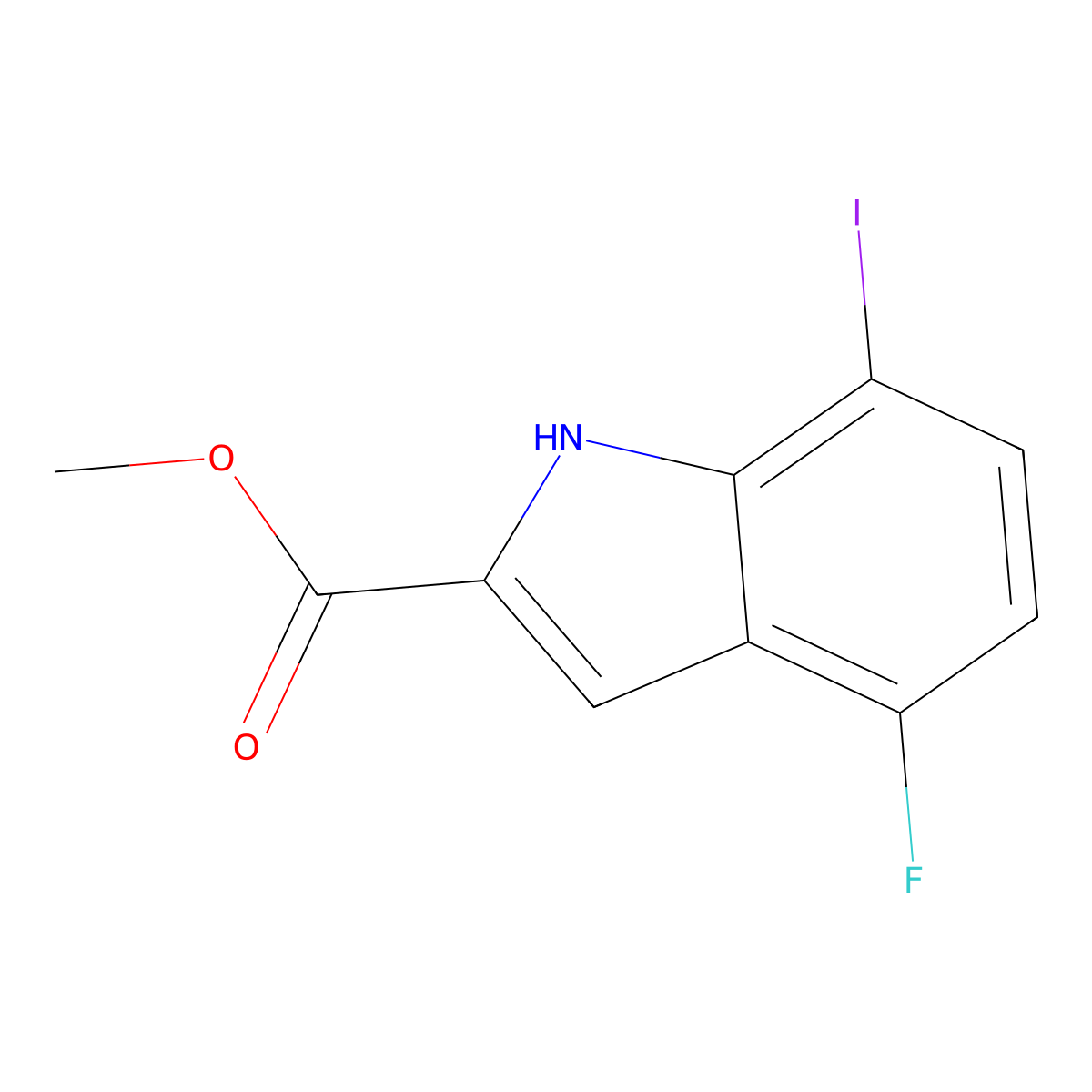 methyl 4-fluoro-7-iodo-1H-indole-2-carboxylate molecular structure, CAS 2913244-97-8