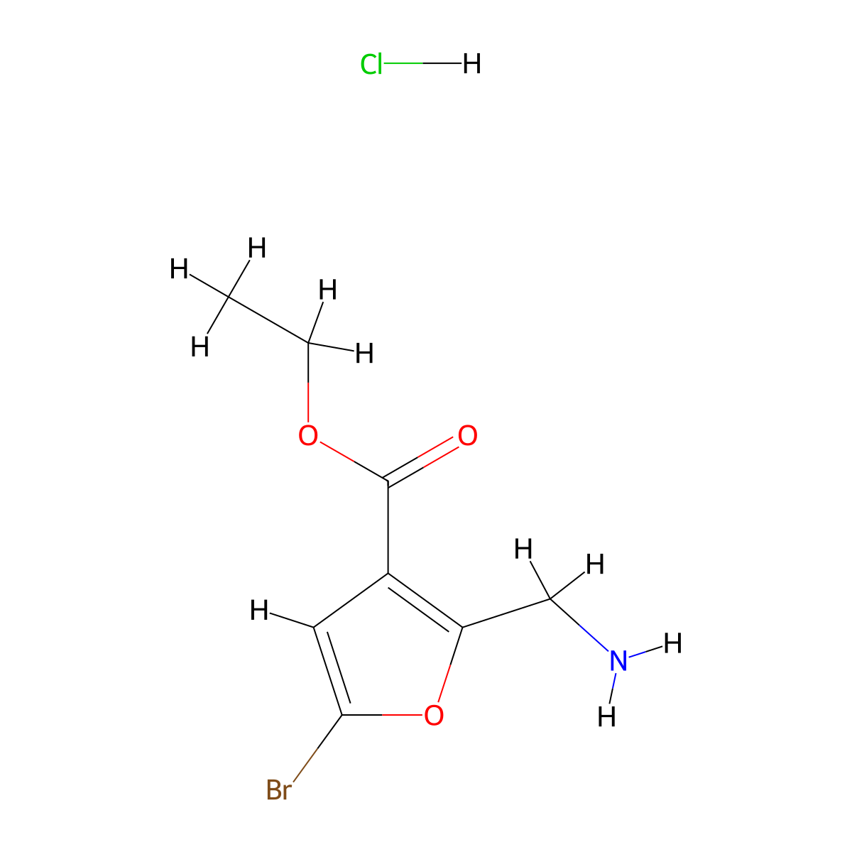 Ethyl2-(aminomethyl)-5-bromofuran-3-carboxylatehydrochloride molecular structure, CAS 2913245-00-6