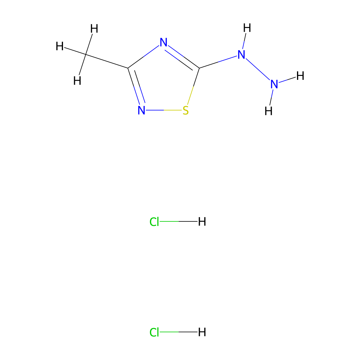 5-Hydrazinyl-3-methyl-1,2,4-thiadiazole dihydrochloride molecular structure, CAS 2913245-01-7