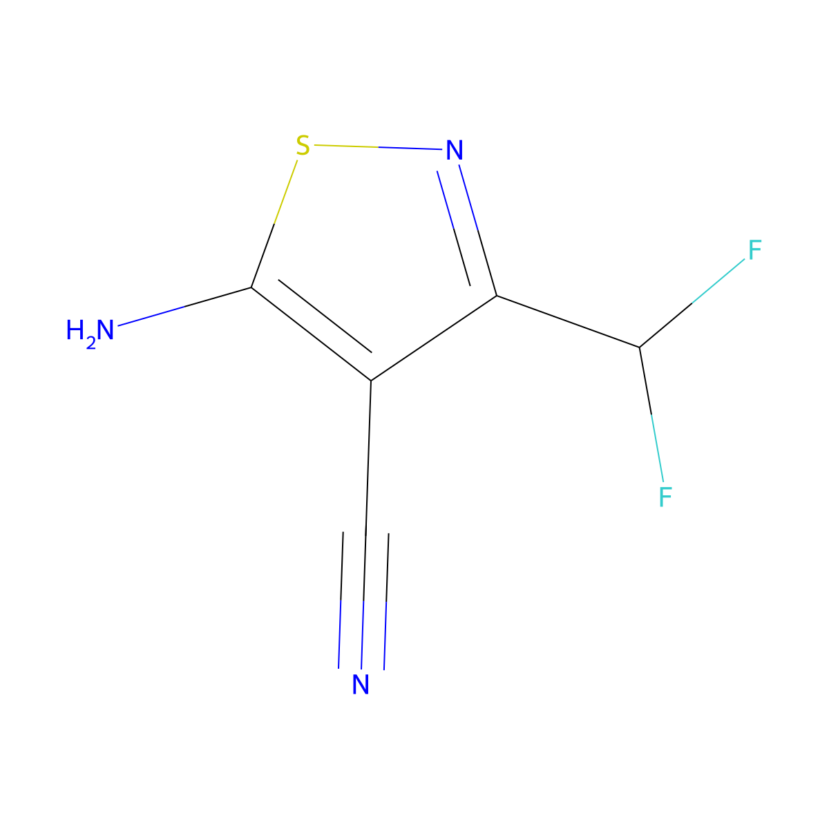 5-Amino-3-(difluoromethyl)-1,2-thiazole-4-carbonitrile molecular structure, CAS 2913245-23-3