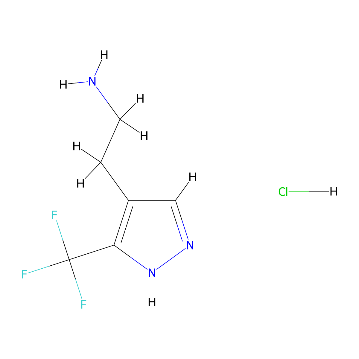 2-[3-(trifluoromethyl)-1H-pyrazol-4-yl]ethan-1-amine hydrochloride molecular structure, CAS 2913266-96-1