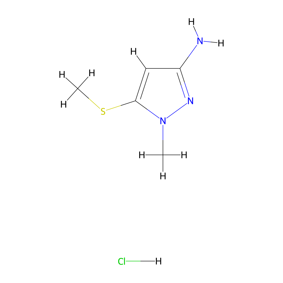 1-methyl-5-(methylsulfanyl)-1H-pyrazol-3-amine hydrochloride molecular structure, CAS 2913267-04-4
